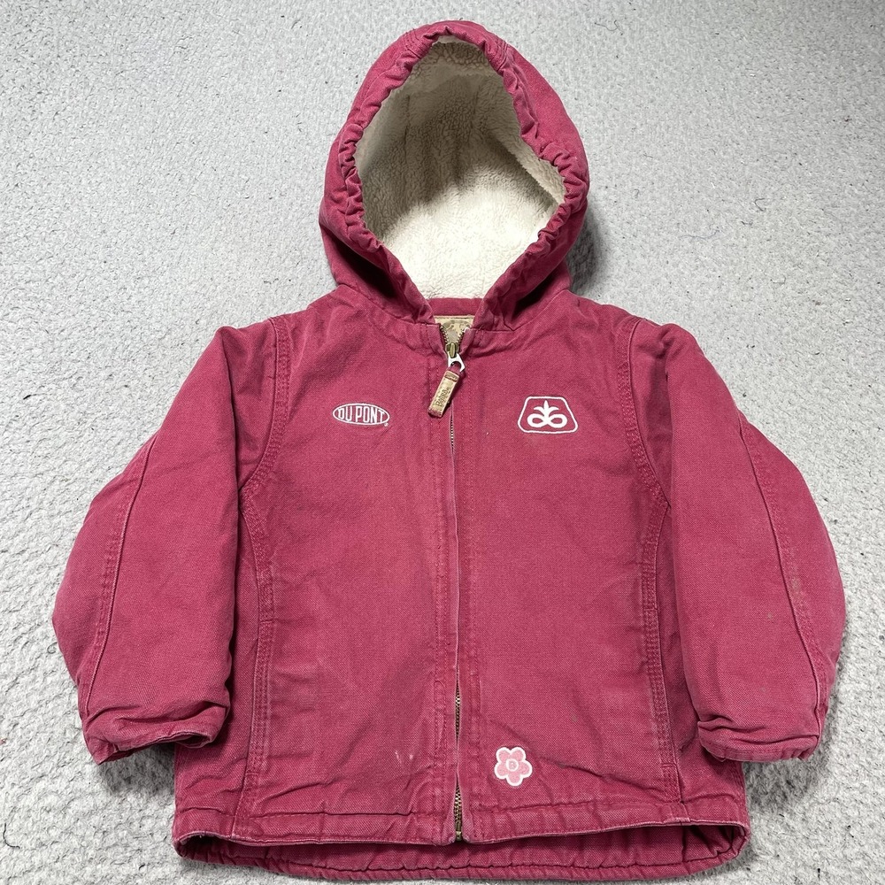 Berne Jacket Girls 4T Pink Hooded Insulated Sherpa Lined Full Zip DuPont Logo